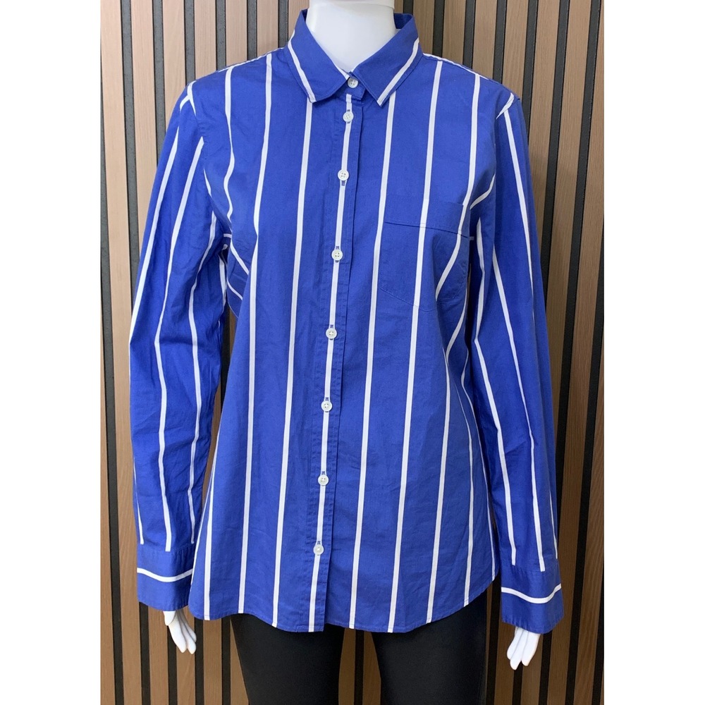 J.Crew Women's Blue White Vertical Stripe Long Sleeve Button Down Shirt Size M